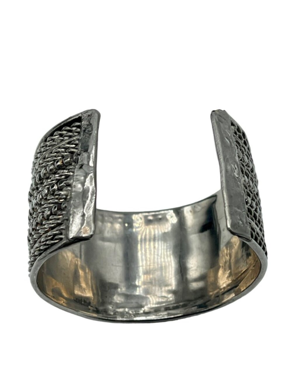 Cuff Bracelet Wide Silver Tone 7.25" Handmade Artisan Heavy Vintage 1970s BOHO - Picture 8 of 10